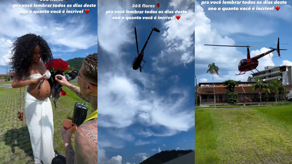 MC Daniel usa helicóptero para pedir Lorena Maria em casamento