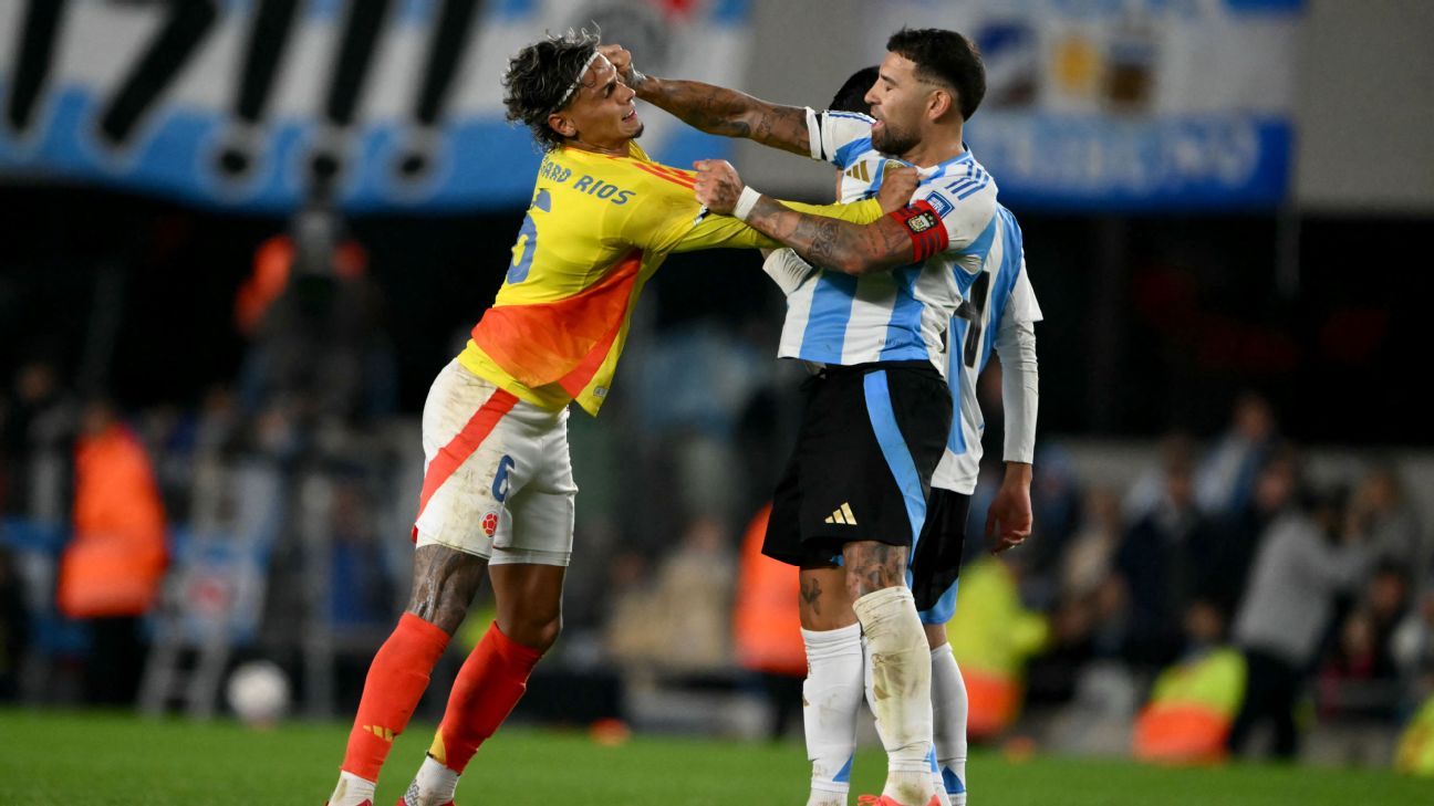 Richard Ríos discute com Otamendi após Argentina x Colômbia: ‘Você está velho…’