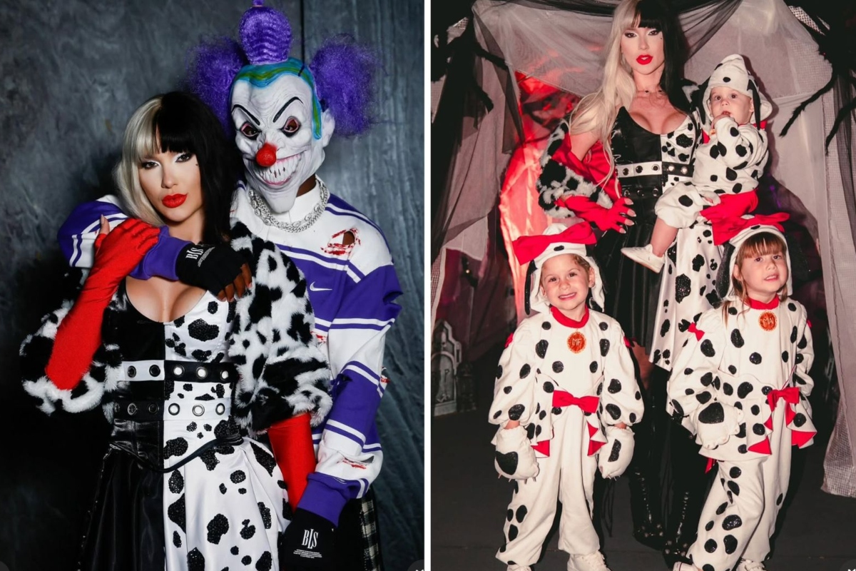 Com os filhos, Virginia comanda Halloween na mansão de Vini Jr.