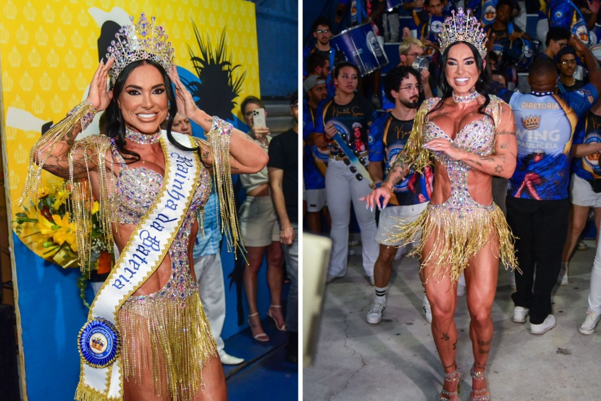 Kamila Simioni celebra coroação como rainha de bateria em SP