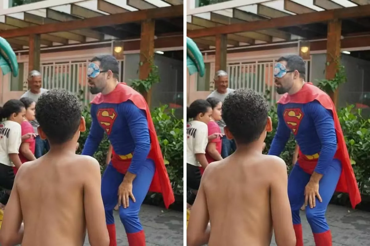 Namorado de Sandy surge de Superman no Dia do Médico