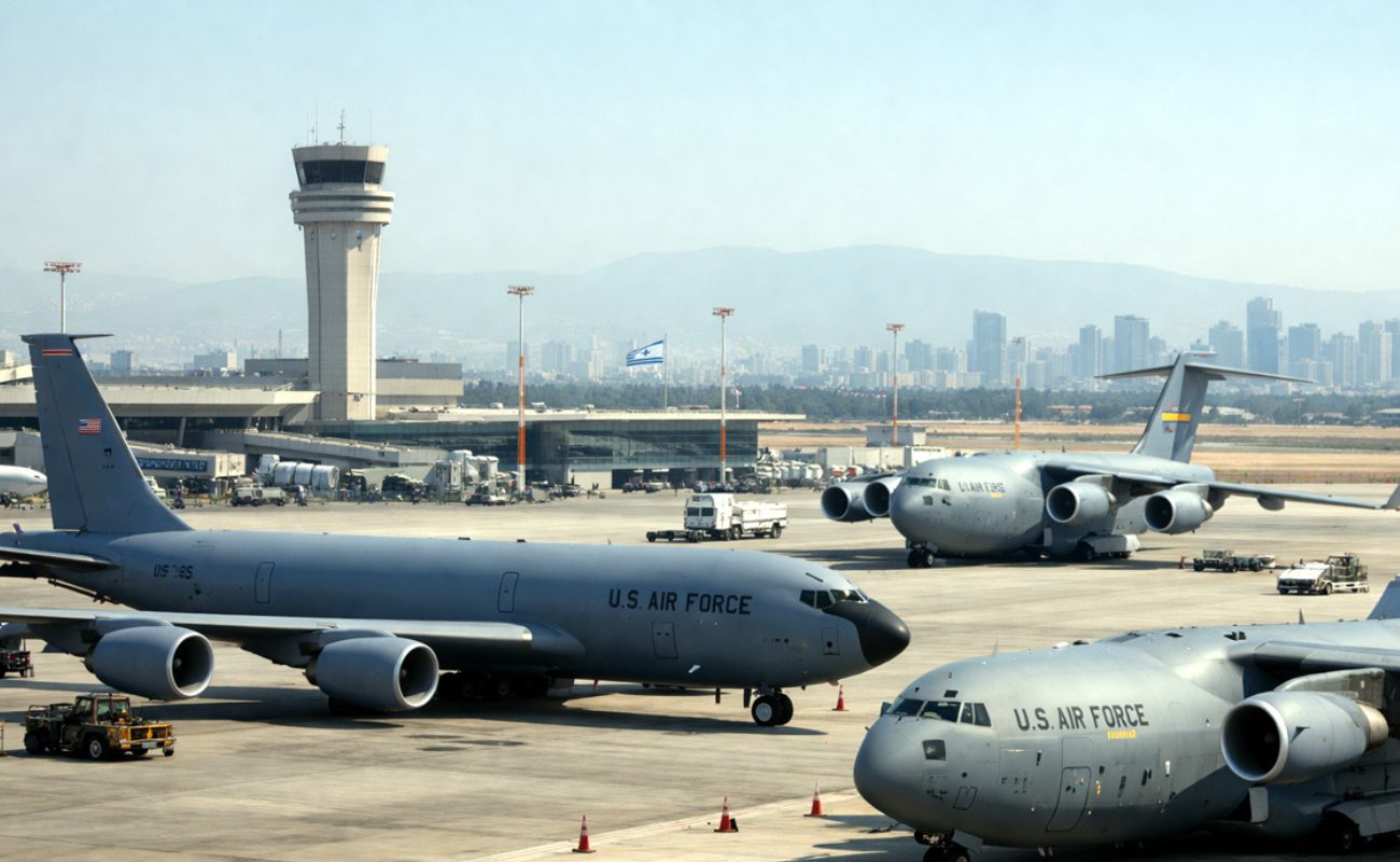 Força Aérea dos EUA transforma Aeroporto Tel Aviv em base de reabastecimento