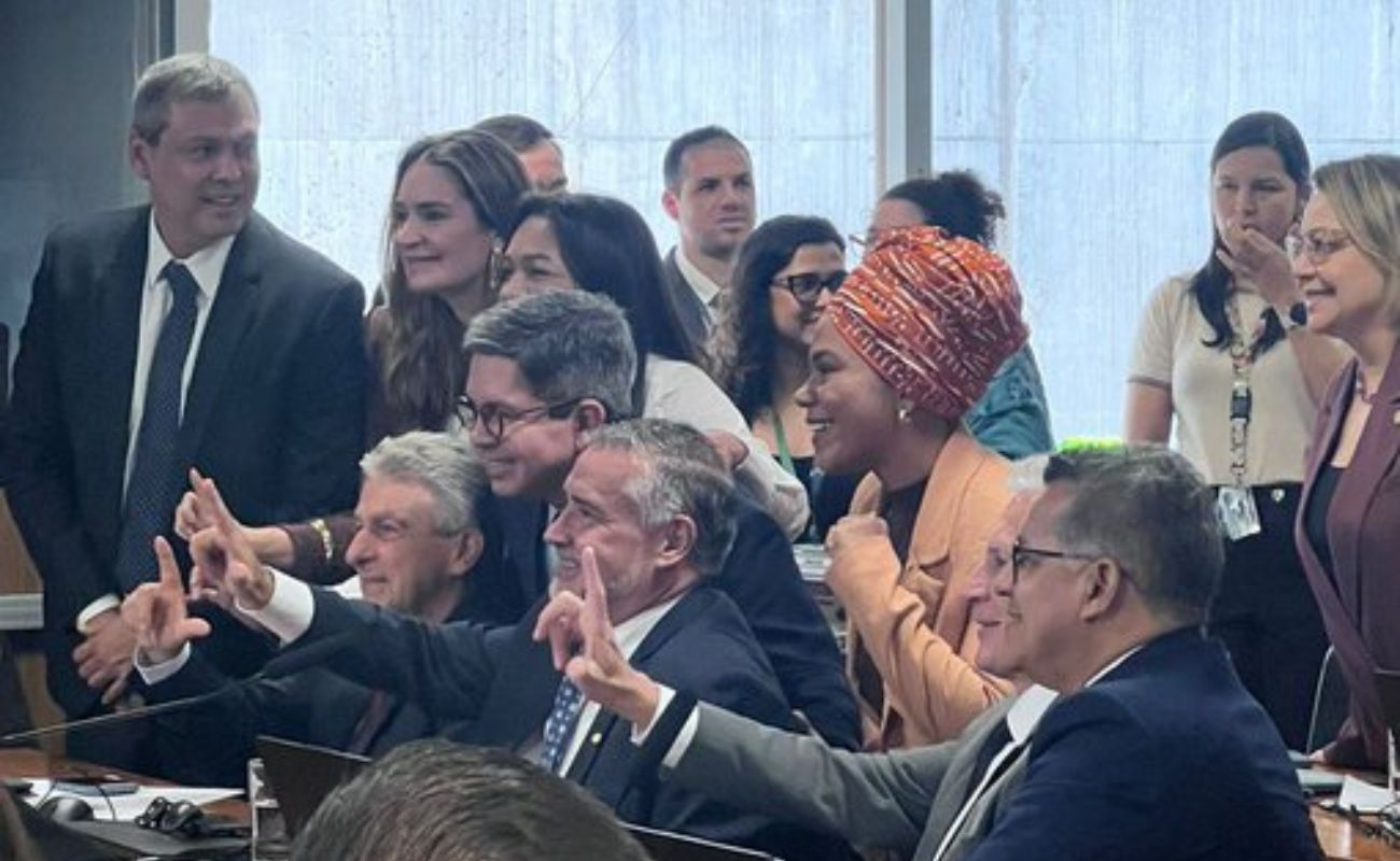 Petistas comemorando o relatório rejeitado