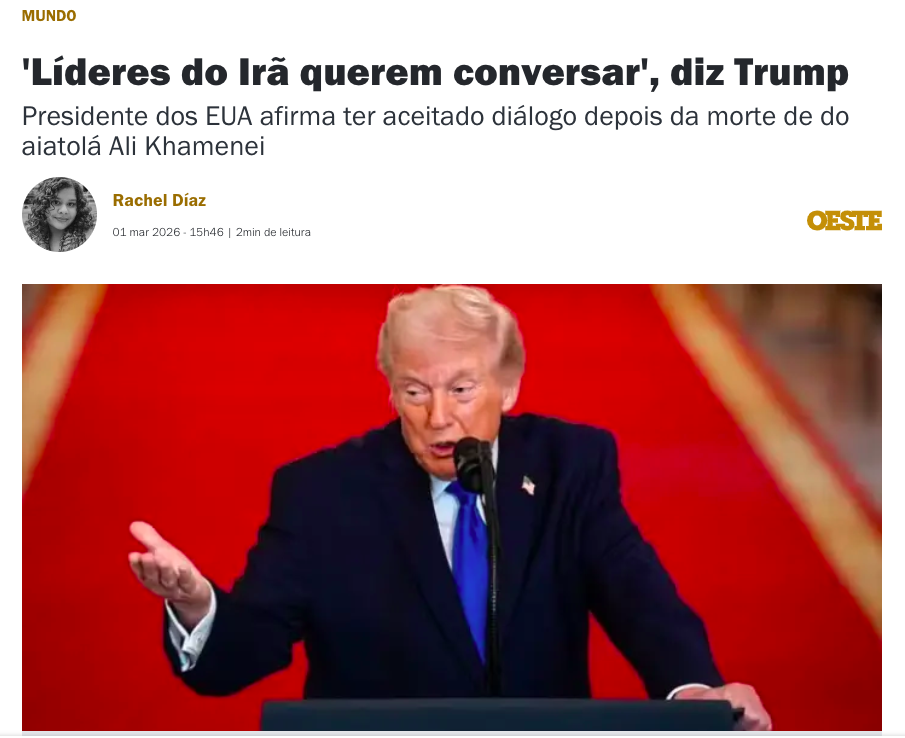 Trump afirma que nova liderança do Irã quer conversar e aceita dialogar