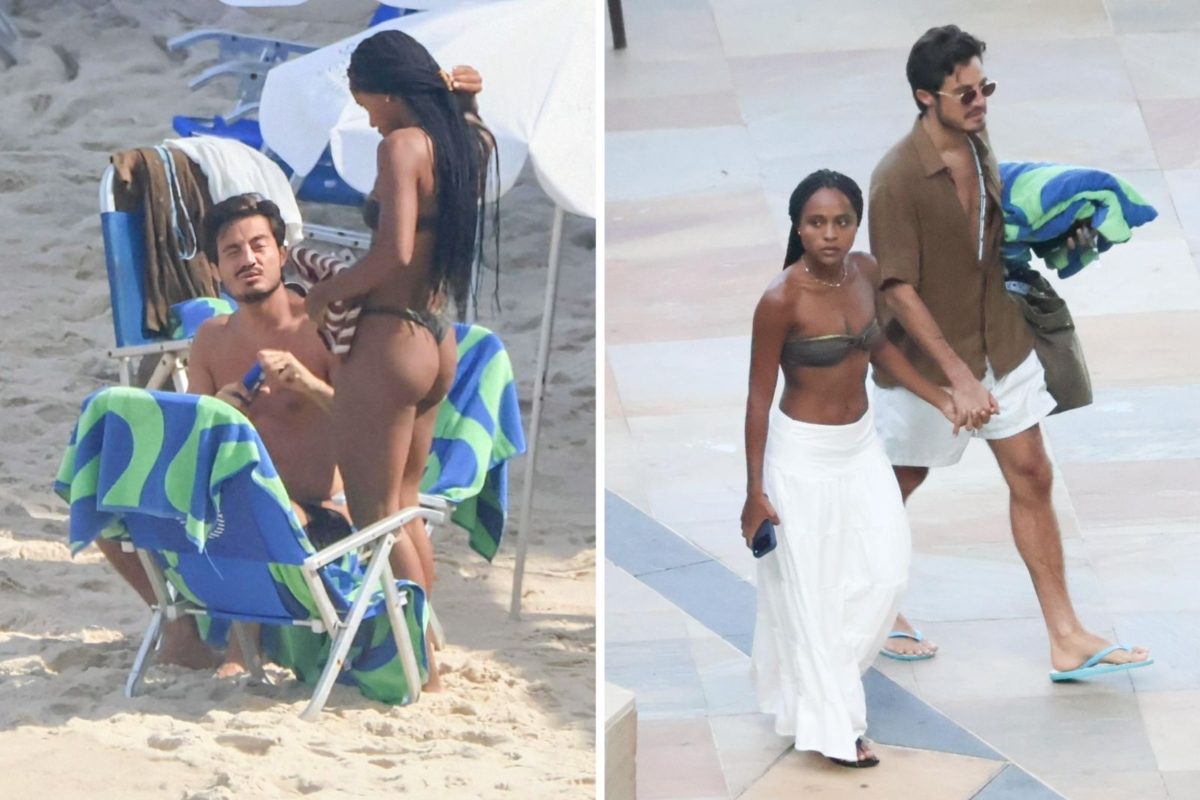 Duda Santos e Tiago Iorc curtem momentos românticos na praia