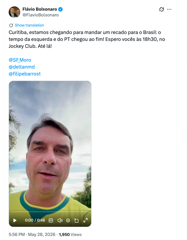 Flávio Bolsonaro confirma presença em megaevento em Curitiba