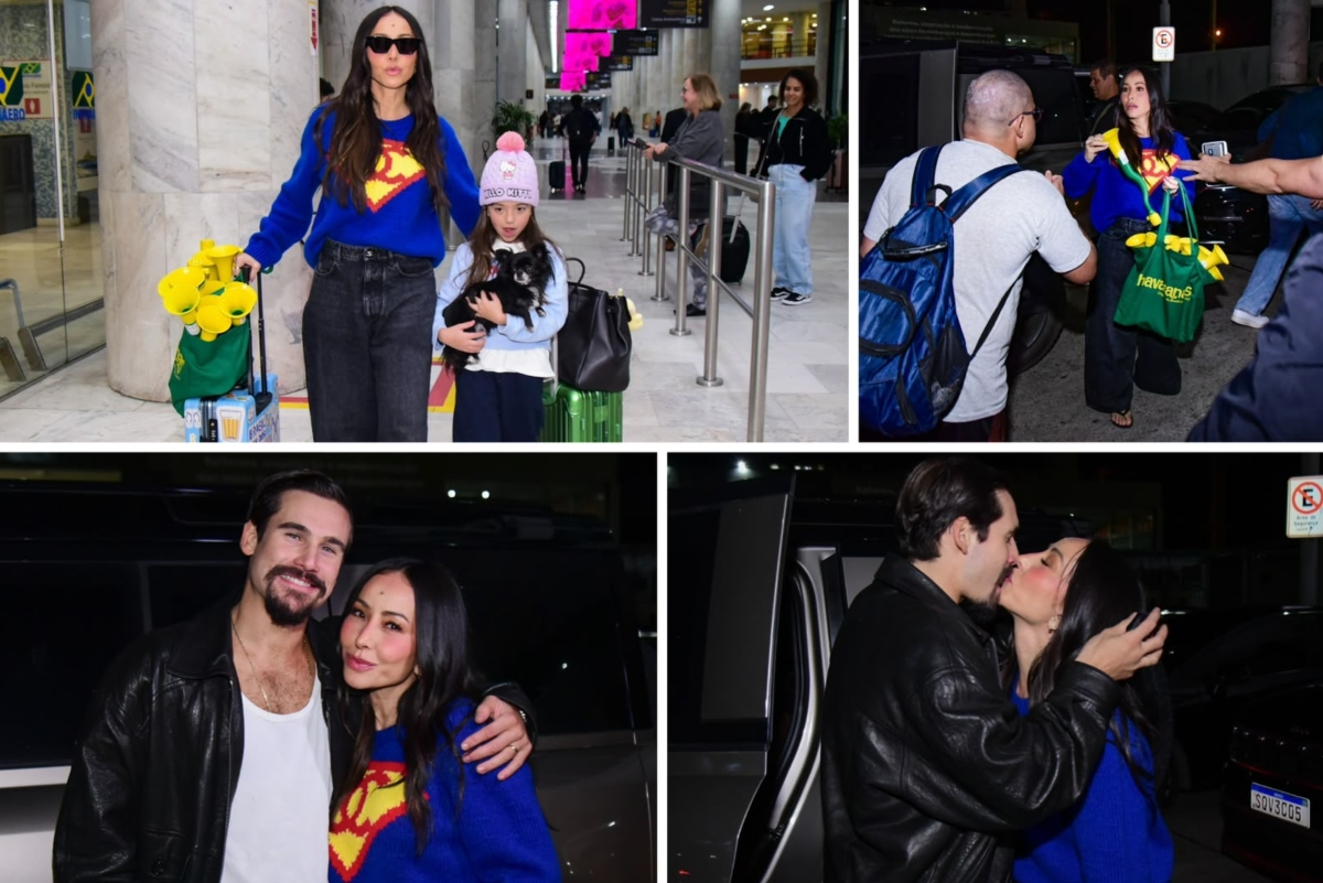 Sabrina Sato chega ao RJ, ganha beijão e distribui vuvuzelas